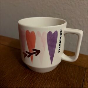 Starbucks White Mug with Pink Coral and Purple Hearts